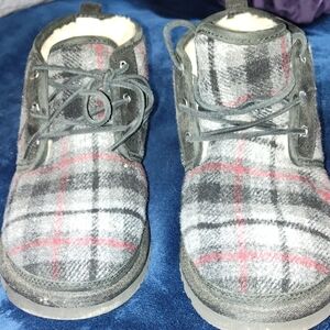 UGG Black and Red Plaid Kids Slippers